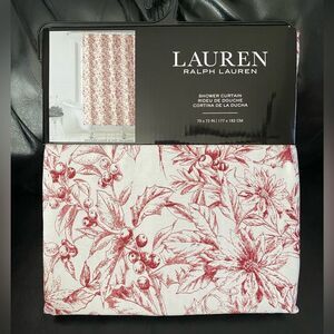 Ralph Lauren White Red Floral 100% Cotton Fabric Shower Curtain 70"x72"